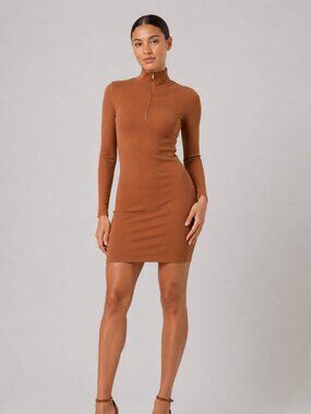 Half Zip Orange Dress in Ribbed Cotton Style - New with tags